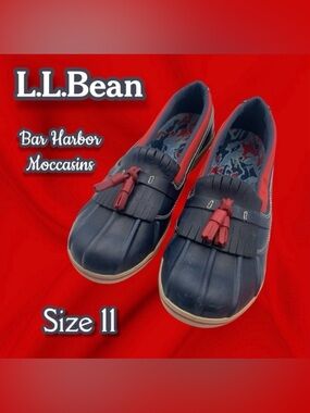 L.L Bean Bar Harbor Slip On Moccasins Blue Red 290695 Size 11 Casual